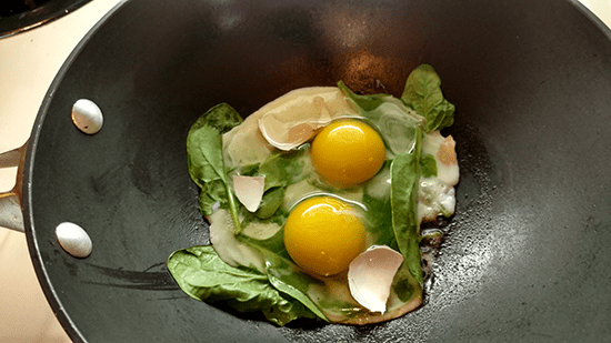 Frying eggs with the shell